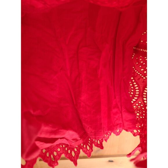 Sundance 100% Cotton Red Eyelet Top LARGE V Neck 3/4 Sleeve Feminine Elegant L - Picture 6 of 8